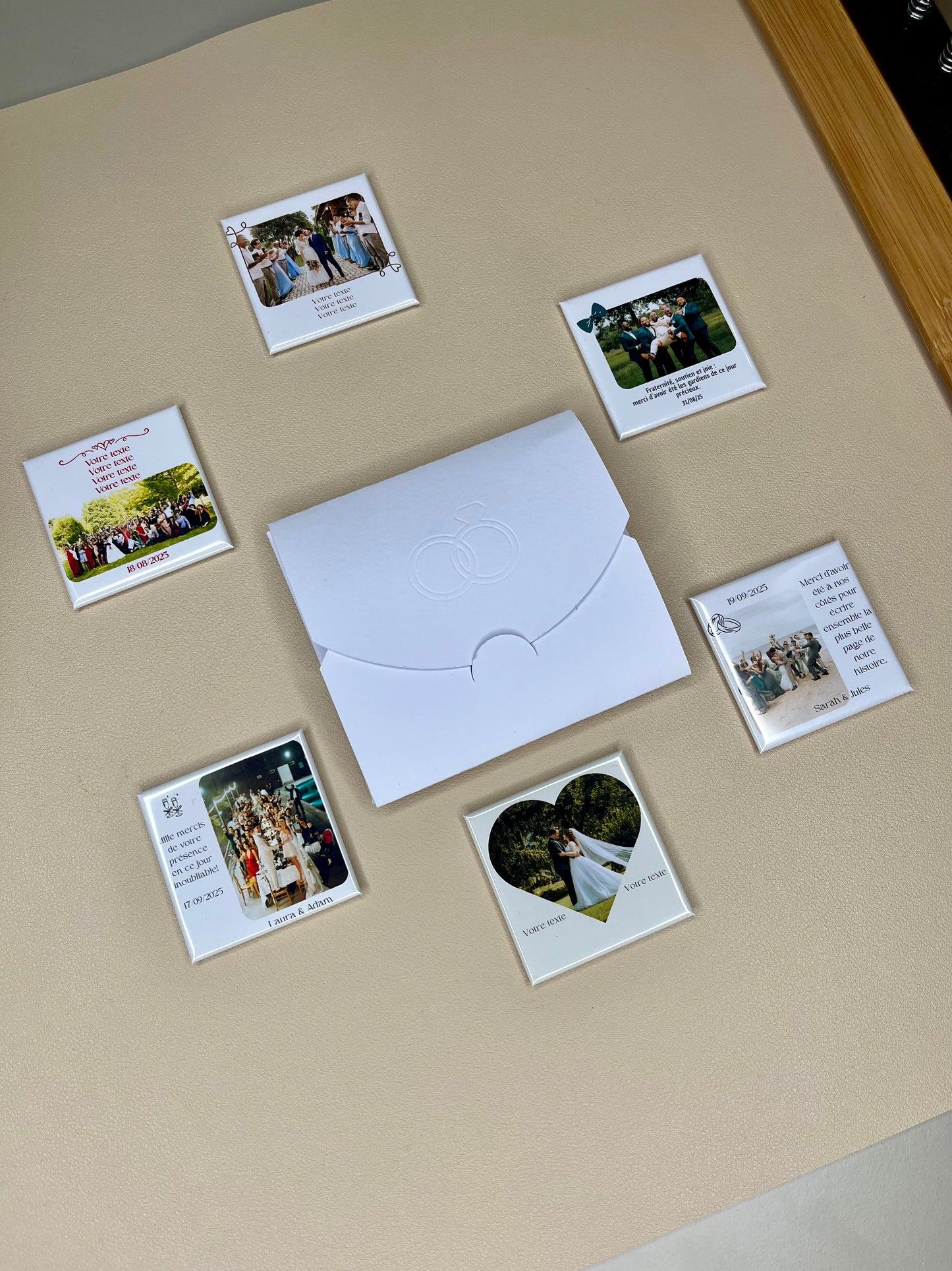 Magnet "remerciement" Mariage personnalisé avec photo, texte et enveloppe