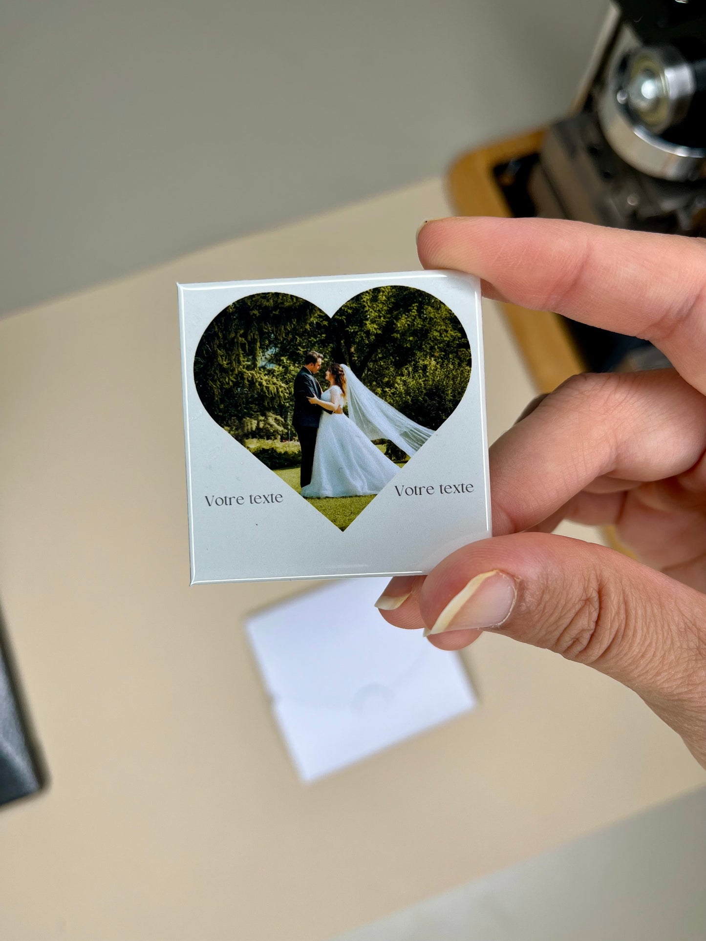 Magnet "remerciement" Mariage personnalisé avec photo, texte et enveloppe