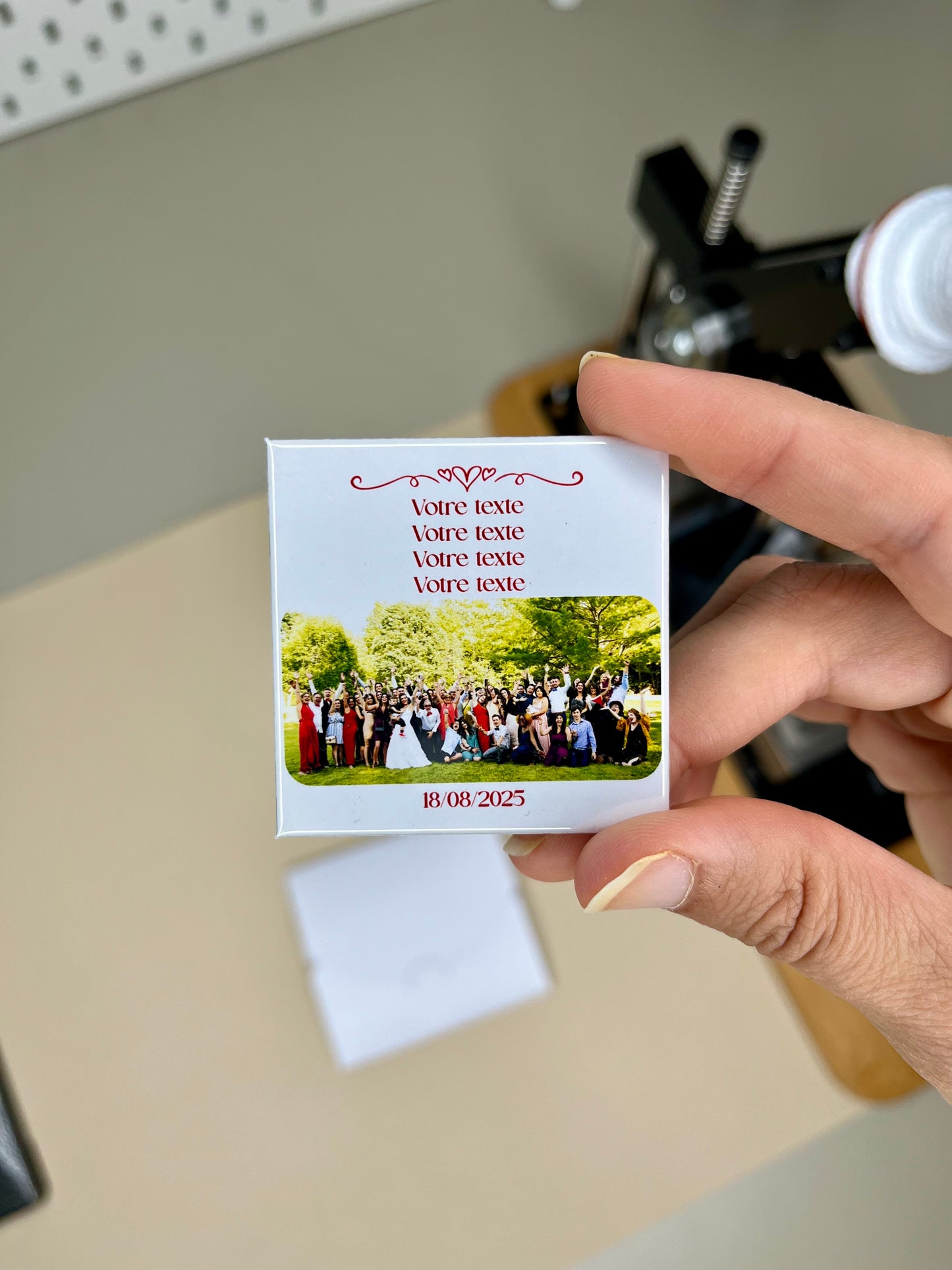 Magnet "remerciement" Mariage personnalisé avec photo, texte et enveloppe