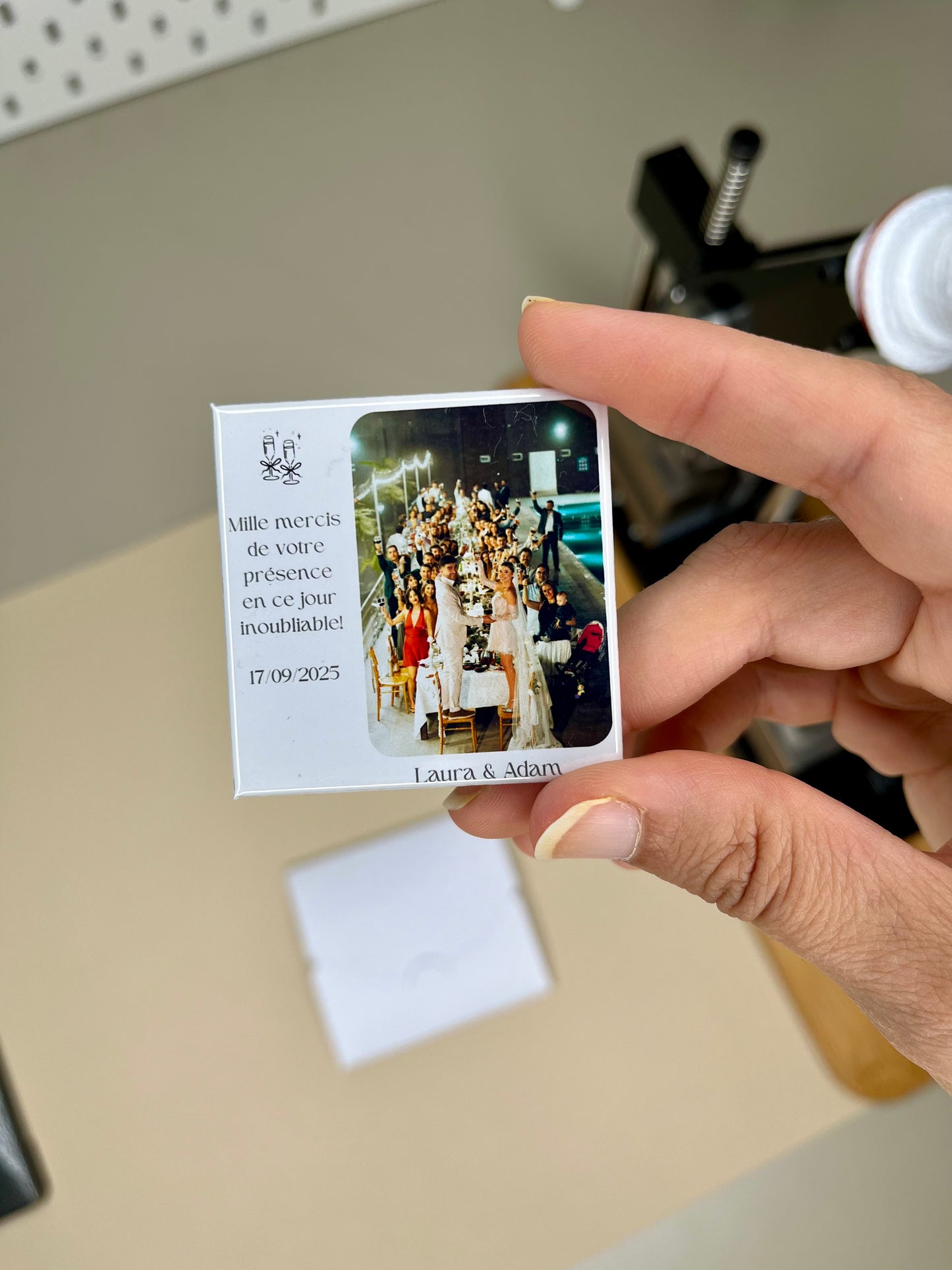 Magnet "remerciement" Mariage personnalisé avec photo, texte et enveloppe