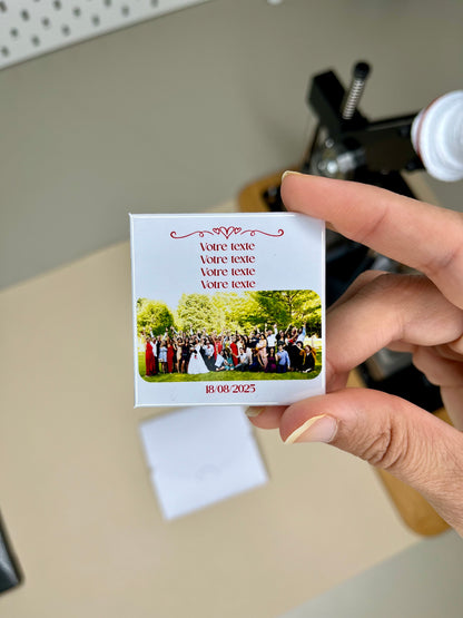 Magnet "remerciement" Mariage personnalisé avec photo, texte et enveloppe