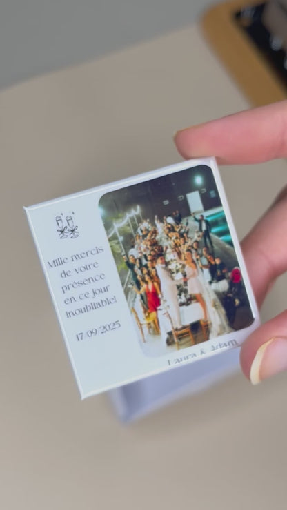 Magnet "remerciement" Mariage personnalisé avec photo, texte et enveloppe